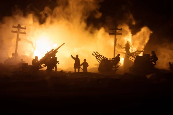 Concepto Guerra Siluetas Militares Que Luchan Escena Fondo Del Cielo — Foto de Stock