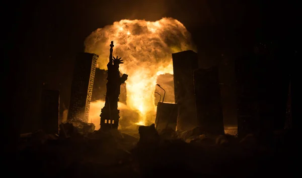 Nucleaire Oorlog Concept Explosie Van Kernbom Apocalyptisch Uitzicht Stad Bombardementen — Stockfoto