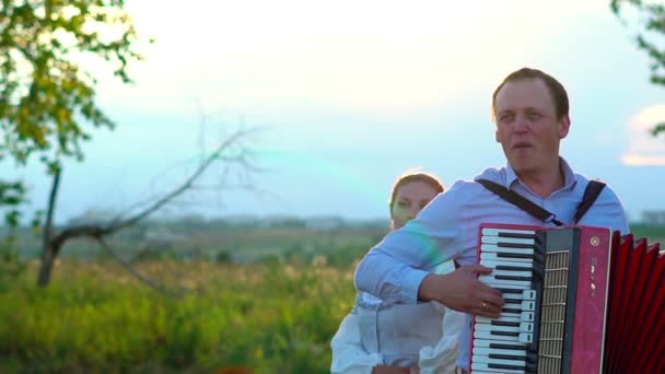 The musician plays the accordion — Stock Video