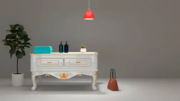 Kahve masasıyla çevrili pembe pastel kanepe. 3D döndürülmüş animasyon.