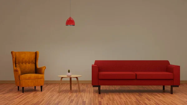 Kahve masasıyla çevrili pembe pastel kanepe. 3D döndürülmüş animasyon.