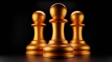 Altın satranç kraliçesi siyah arka planda duruyor, mavi ışık tek parça