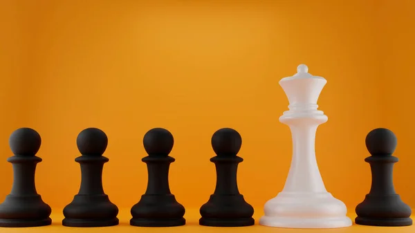 3D görselleştirme Siyah ve beyaz vezir satranç taşı