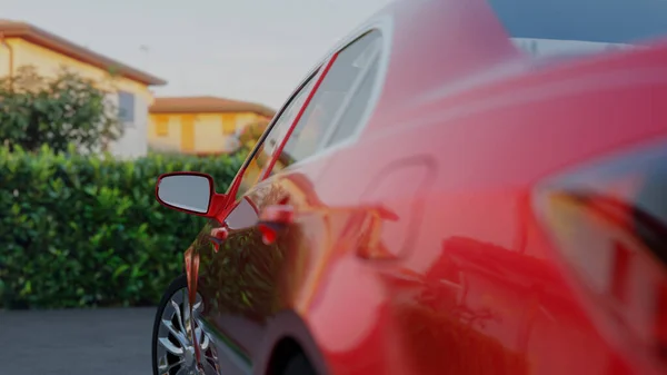 Kırmızı bir spor arabadaki dikiz aynasına yaklaş.