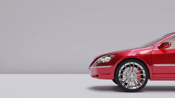 Deniz kıyısına park etmiş vişne kırmızısı bir sedan.