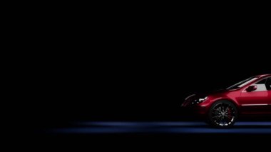 Arka planda, karanlıkta 3D görselleştirme kırmızı araba.