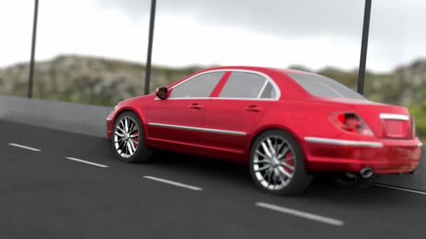 3D визуализация автомобиля, движущегося по мосту — стоковое видео