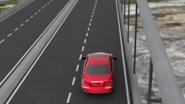 Visualización 3d de un coche conduciendo en un puente — Vídeo de stock