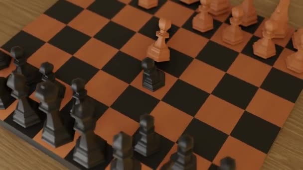 3D шахматы на столе в комнате — стоковое видео