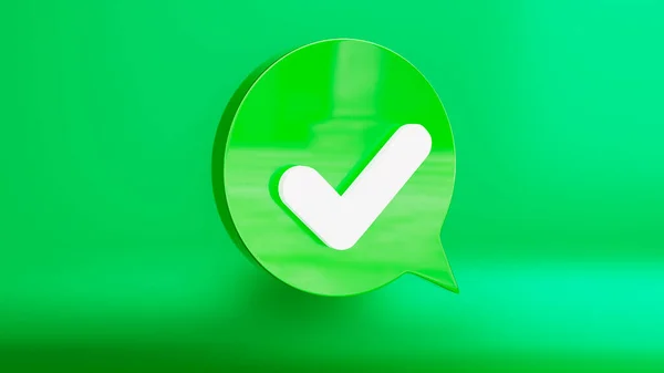 Tik işareti simgesi düğmesi ve evet ya da onay işareti üzerinde onaylanmış işaret listesi arkaplanı ile onay başarısı kutusu. 3B görüntüleme.