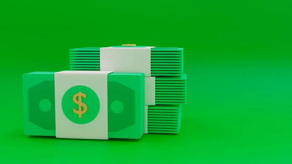 Bir tomar para, geçmiş üzerine banknot, iş yatırımı karı, tasarruf kavramı. 3d resimleme