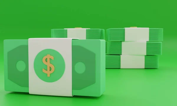 Bir tomar para, geçmiş üzerine banknot, iş yatırımı karı, tasarruf kavramı. 3d resimleme