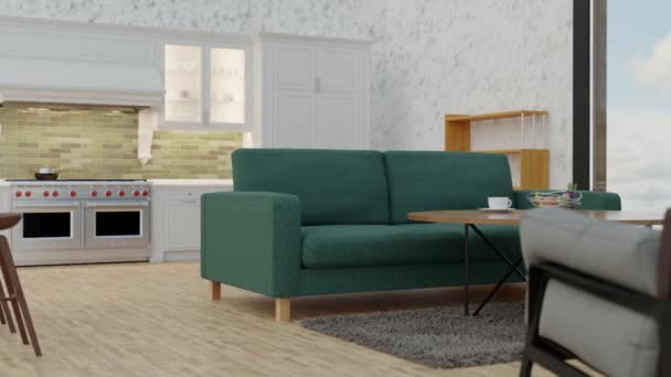 3d minimalisme intérieur, chaise et table — Video