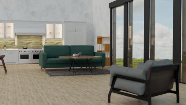 3D-Interieur Minimalismus, Stuhl und Tisch — Stockvideo