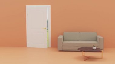 3d visualization of the door to nature in an empty room