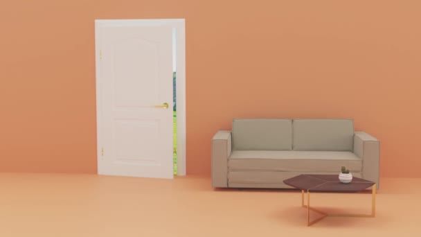 3d visualization of the door to nature in an empty room — Stockvideo