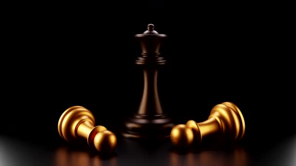 3D可視化チェス黒の女王は白の駒を破った — ストック動画