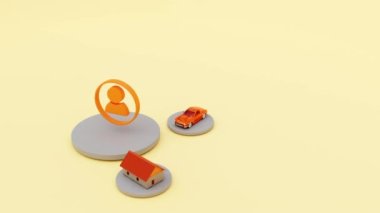 Telefon, dizüstü bilgisayar, araba, ev. Bir insanın ihtiyacı olan şeyler. 3d görselleştirme