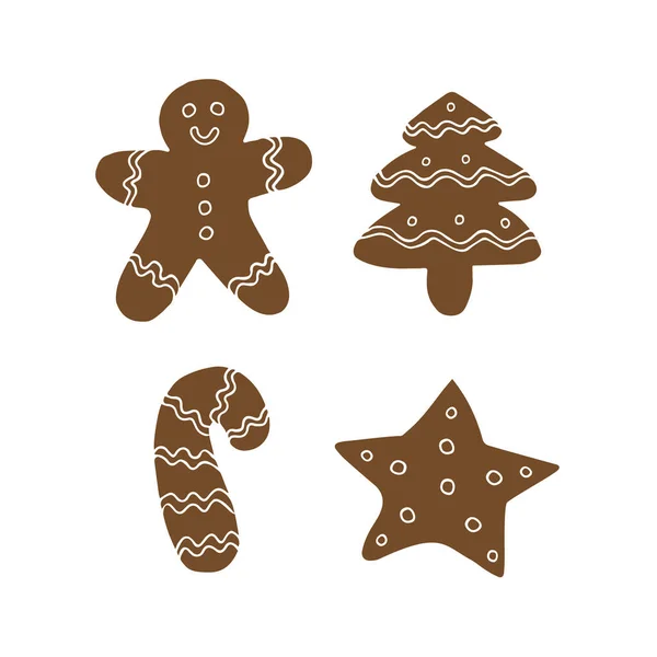 Vector Set Bundle Colored Hand Drawn Doodle Sketch Ginger Bread — Stock Vector