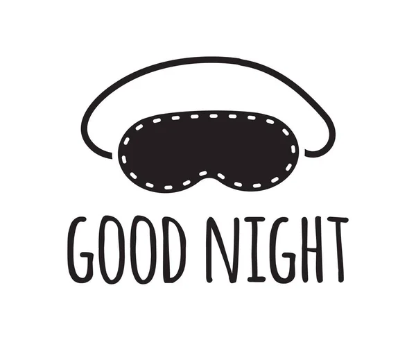 Vector Handgezeichnete Doodle Flache Schlafmaske Und Gute Nacht Schriftzug Isoliert — Stockvektor