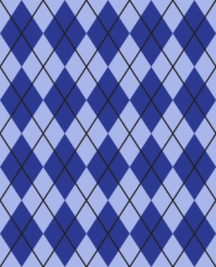 Beyaz arkaplanda izole edilmiş mavi düz rombos ekoseli karikatür deseni vektörsüz desen