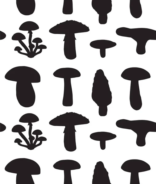 Vector Seamless Pattern Hand Drawn Mushroom Silhouette Isolated White Background — Stock Vector