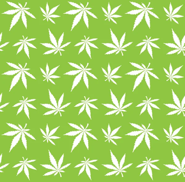 Vector Seamless Pattern White Hand Drawn Marijuana Hemp Leaves Silhouette — Stock Vector