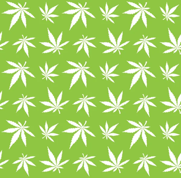 Patrón Inconsútil Vectorial Marihuana Dibujada Mano Blanca Hojas Cáñamo Silueta — Vector de stock