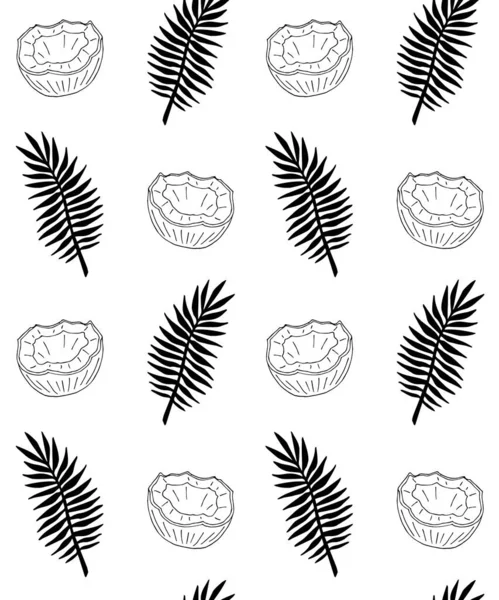 Vektornahtloses Muster aus Kokosnuss- und Palmblättern — Stockvektor