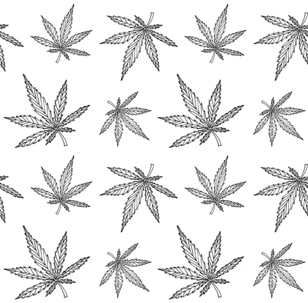 Modèle Sans Couture Vectoriel Croquis Dessiné Main Marijuana Feuilles Chanvre — Image vectorielle