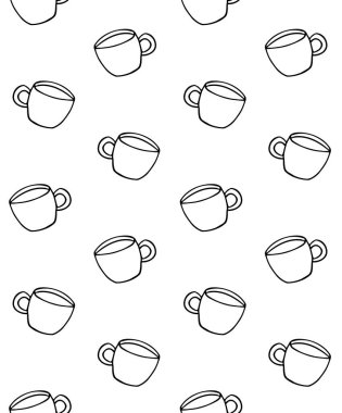 El çiziminin kusursuz deseni beyaz arkaplanda izole edilmiş bir kahve fincanı.