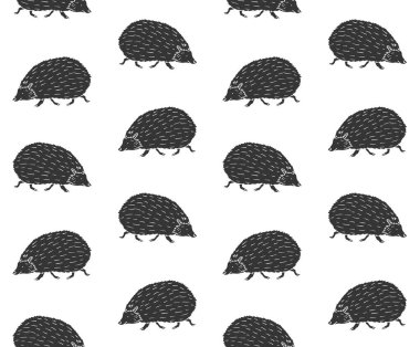 Siyah elin vektörsüz deseni çizilmiş karalama çizimi beyaz arkaplanda izole edilmiş kirpi.