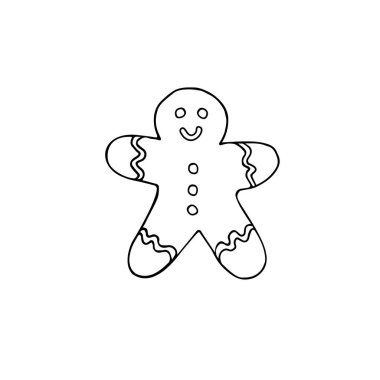 Vektör el çizimi beyaz arkaplanda izole edilmiş zencefilli kurabiye çizimi