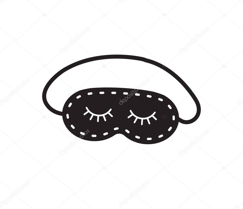 Vector black hand drawn doodle sketch sleeping mask with closed eyes isolated on white background