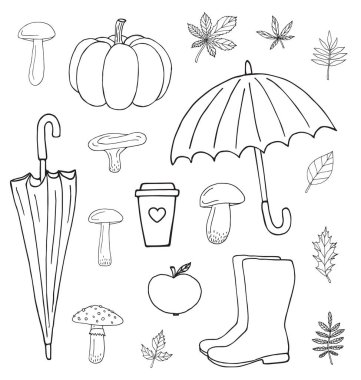 Elle çizilmiş sonbahar elementlerinin vektör paketi