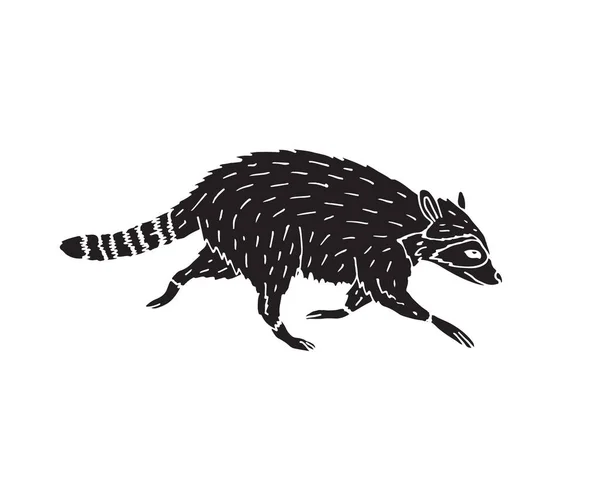 ベクトル黒手描きのドアスケッチ白の背景に隔離されたアライグマ — ストックベクタ