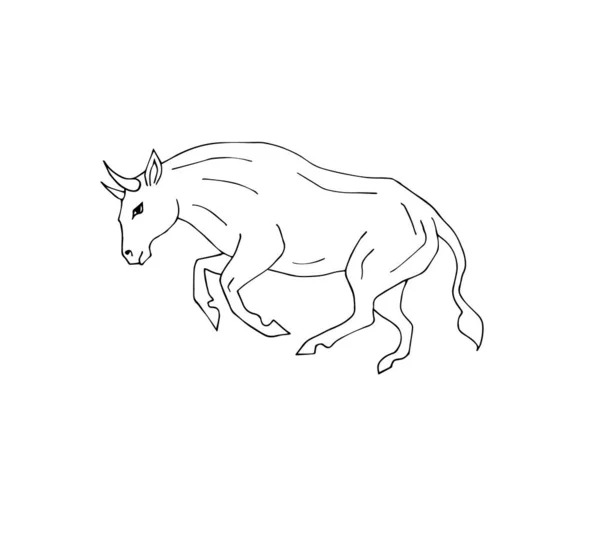 Vector Hand Getekend Doodle Schets Lopende Stier Geïsoleerd Witte Achtergrond — Stockvector