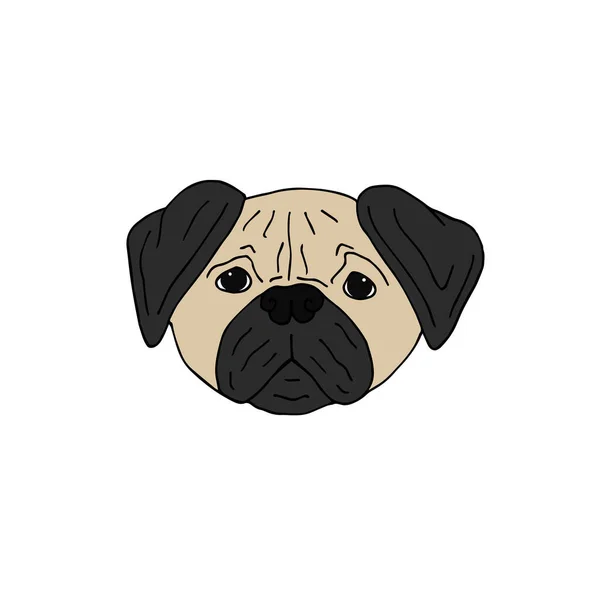Vector Mão Desenhado Doodle Esboço Colorido Pug Cão Rosto Isolado — Vetor de Stock