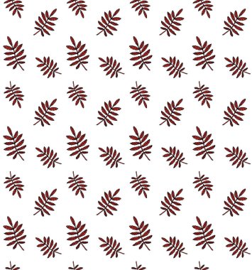 Renkli el çiziminin vektörsüz deseni beyaz arkaplanda izole edilmiş rowan yaprağı çizimi