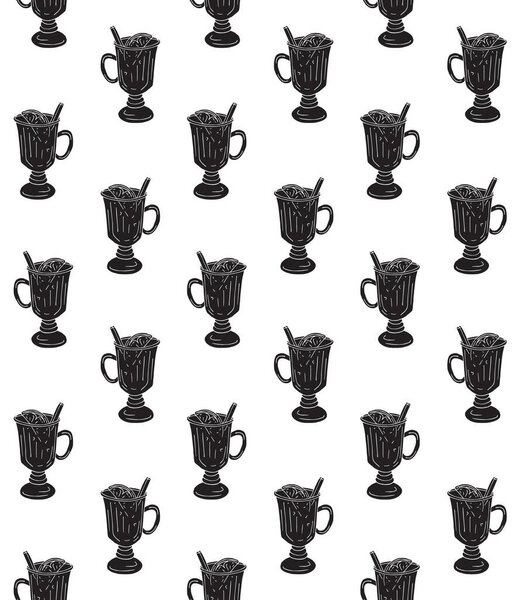 Vector seamless pattern of black mulled wine glass