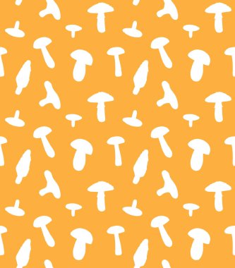 Turuncu arka planda izole edilmiş beyaz el mantar siluetinin vektörsüz deseni