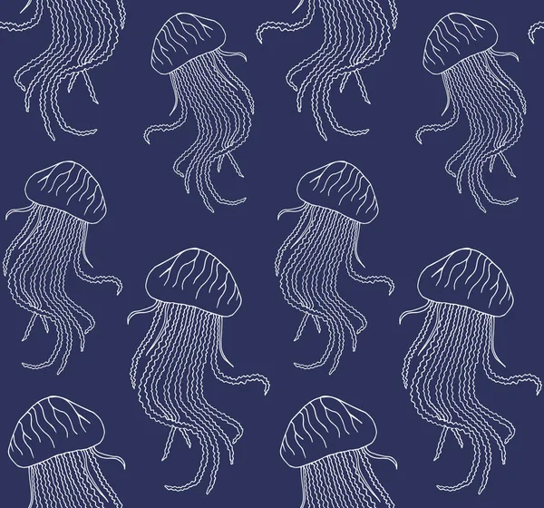 Vector Seamless Pattern White Hand Drawn Doodle Sketch Jelly Fish — Stock Vector