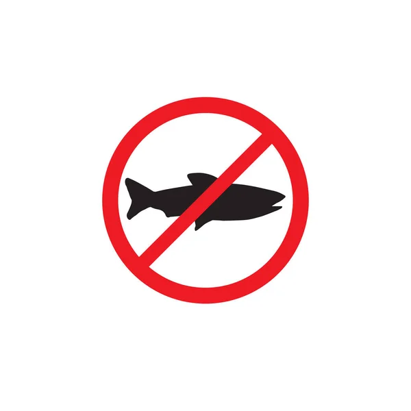 矢量扁平的鱼轮廓呈红色圆形交叉 没有在白色背景上孤立的钓鱼标志 — 图库矢量图片