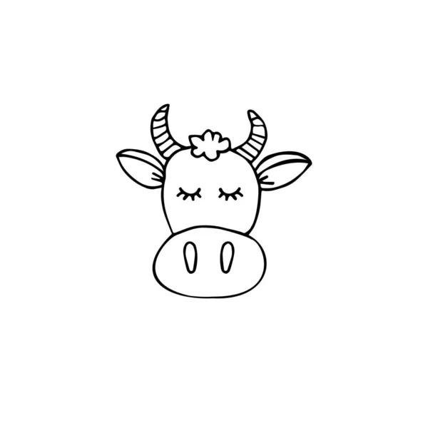Διάνυσμα Χέρι Σχέδιο Σκίτσα Αγελάδα Πρόσωπο Απομονωμένο Λευκό Φόντο — Διανυσματικό Αρχείο