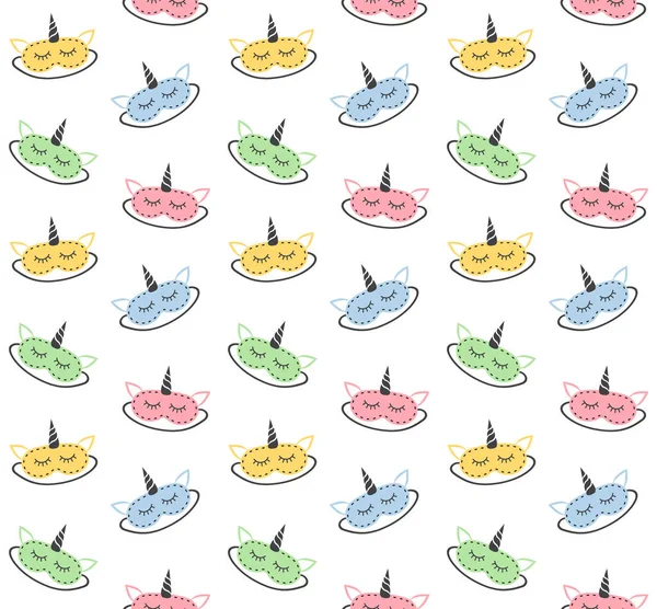 Vektor Nahtlose Muster Von Verschiedenen Farben Flach Cartoon Einhorn Schlafmaske — Stockvektor