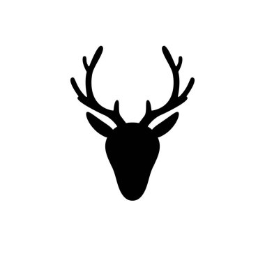 Beyaz arka planda izole edilmiş siyah geyik kafası silueti