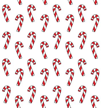 Renkli el çiziminin vektörsüz deseni beyaz arkaplanda izole edilmiş nane şekeri çizimi