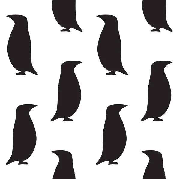 Vector Naadloos Patroon Van Met Hand Getrokken Pinguïn Silhouet Geïsoleerd — Stockvector