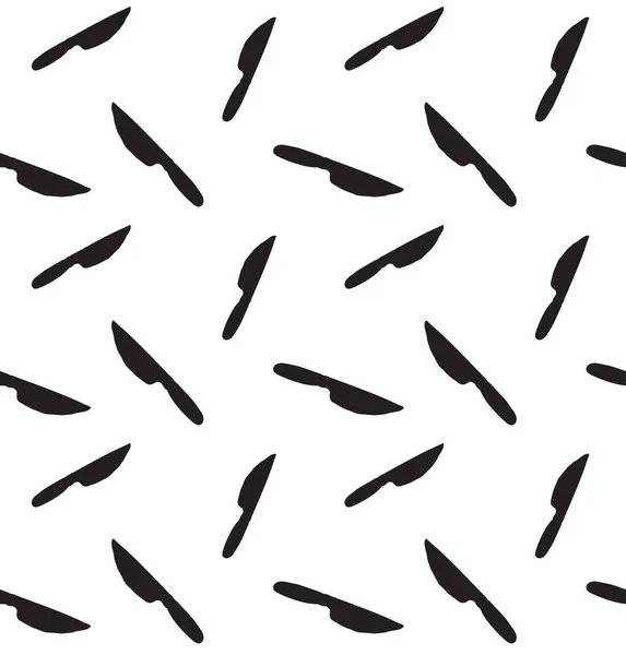Vektor Nahtlose Muster Der Handgezeichneten Schwarzen Messersilhouette Isoliert Auf Weißem — Stockvektor