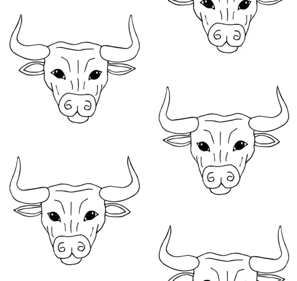 Vector Seamless Pattern Hand Drawn Doodle Sketch Bull Face Isolated — Stock Vector